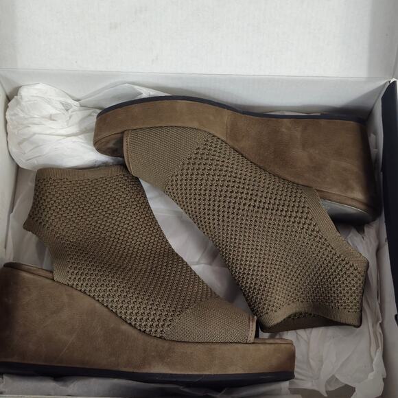 Eileen Fisher Warrick Brown Stretch Fly Knit Platform Wedge Sandals Size 8.5 - Picture 3 of 7